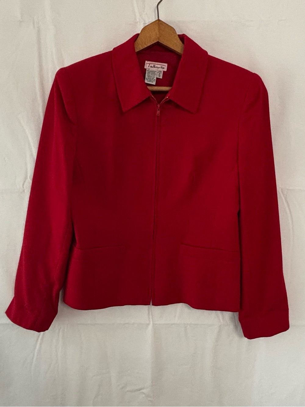 VINTAGE TALBOTS Red Wool Zip-Up Jacket Size 6